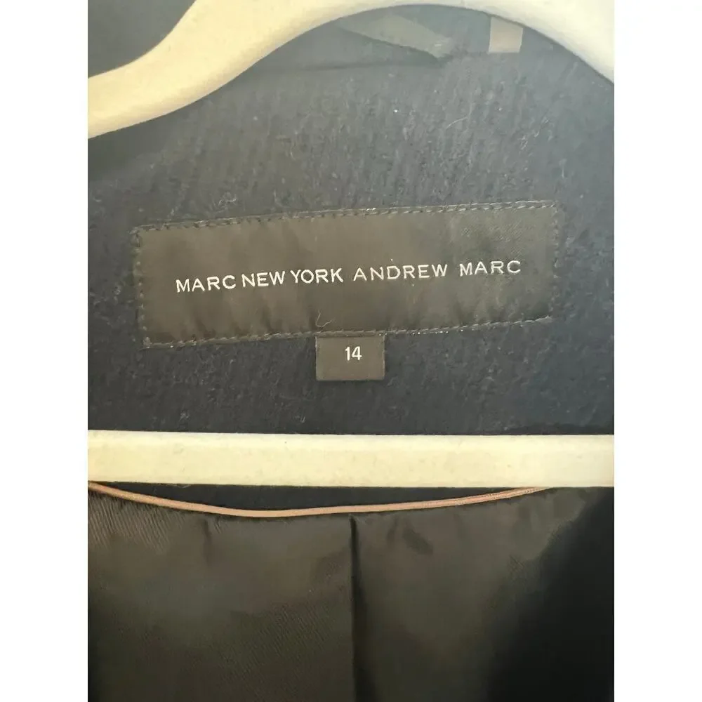 Marc New York Women's M Wool Blend Coat Navy Blue Taylor Twill Zip Jacket Collar